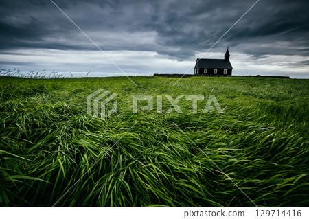 Scenic image of Budakirkja church. Location Budir, Snafellsnes peninsula, Iceland, Europe. Scenic image of Budakirkja church. Location Budir, Snafellsnes peninsula, Iceland, Europe. 129714416