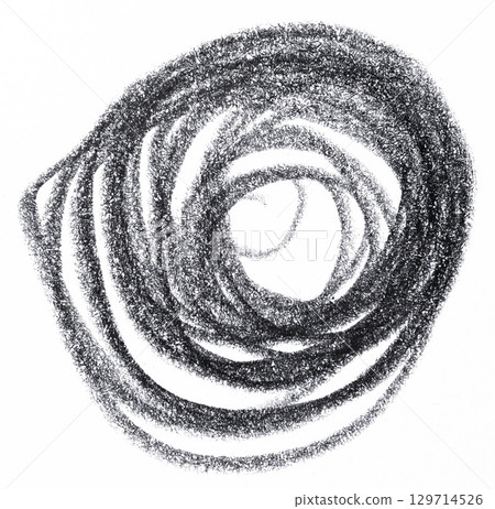Abstract black charcoal or graphite drawing of a spiral or swirl on a white background Abstract black charcoal or graphite drawing of a spiral or swirl on a white background 129714526