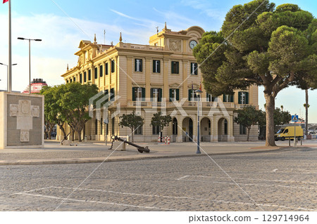 The harbour building of Malaga including the roundabout The harbour building of Malaga including the roundabout 129714964
