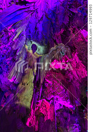 Light shows in St. Michael's Cave in Gibraltar 129714993