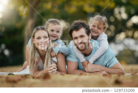 Family, park and portrait of parents with kids enjoy summer holiday, weekend and quality time outdoors. Love, picnic and happy mom, father and children smiling, bonding and relax together in nature Family, park and portrait of parents with kids enjoy summer holiday, weekend and quality time outdoors. Love, picnic and happy mom, father and children smiling, bonding and relax together in nature 129715200