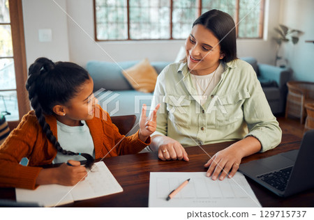 Education, laptop and writing by girl and mother on laptop for distance learning, homework or homeschool. Learning, student and parent help child online assignment, project or study in living room Education, laptop and writing by girl and mother on laptop for distance learning, homework or homeschool. Learning, student and parent help child online assignment, project or study in living room 129715737