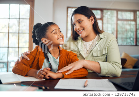 E learning, online education and mother with child in their home living room for teaching, support and help with mind development. Paper, laptop and digital kids website for virtual study kid and mom E learning, online education and mother with child in their home living room for teaching, support and help with mind development. Paper, laptop and digital kids website for virtual study kid and mom 129715742