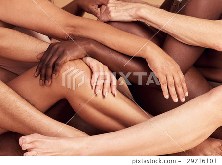 Beauty legs, hands and diversity women together in solidarity, support and woman empowerment for body positivity. Epilation, skincare and model girl friends with self love, wellness and self care Beauty legs, hands and diversity women together in solidarity, support and woman empowerment for body positivity. Epilation, skincare and model girl friends with self love, wellness and self care 129716101