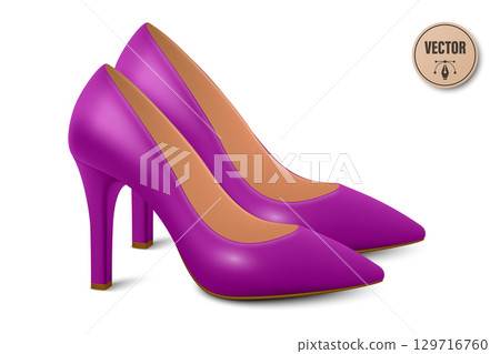 Vector 3d Realistic Purple High Heels Pair. Realistic Women s Shoes with Stiletto Heel for Fashion Poster, Shoe Store Banner, Clothing Catalog, Footwear Branding, Elegant Outfit Design, Online Shop 129716760
