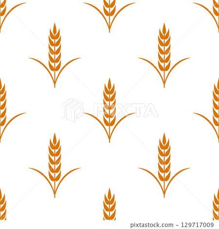 Vector Seamless Pattern with Agriculture Wheat and Cereal Ears. Organic Wheat, Rice Ear Design Template. Bread, Beer Packaging, Farming, Organic Food Concepts Vector Seamless Pattern with Agriculture Wheat and Cereal Ears. Organic Wheat, Rice Ear Design Template. Bread, Beer Packaging, Farming, Organic Food Concepts 129717009