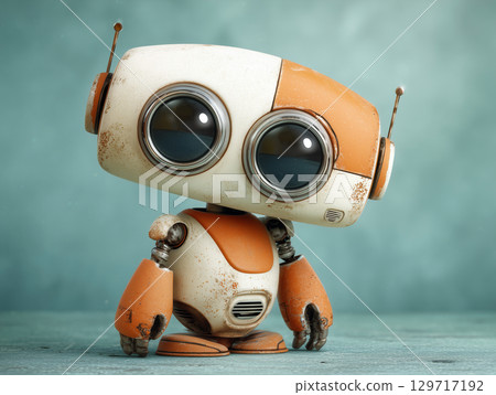 Cute robot with big eyes | Retro-futuristic character design 129717192