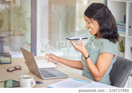 Business woman, phone call and talking with laptop, for conversation and planning. Black woman, entrepreneur and business owner speaking on smartphone and write strategy in notebook or voice message Business woman, phone call and talking with laptop, for conversation and planning. Black woman, entrepreneur and business owner speaking on smartphone and write strategy in notebook or voice message 129717400