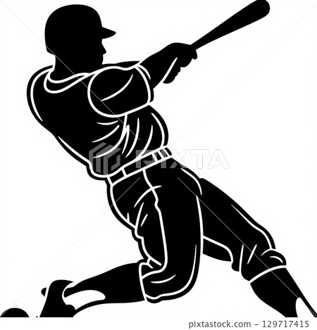 The batter's powerful follow-through 129717415