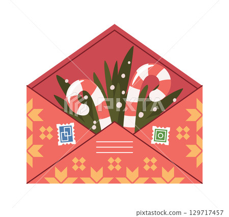 Christmas envelop with candy canes Christmas envelop with candy canes 129717457