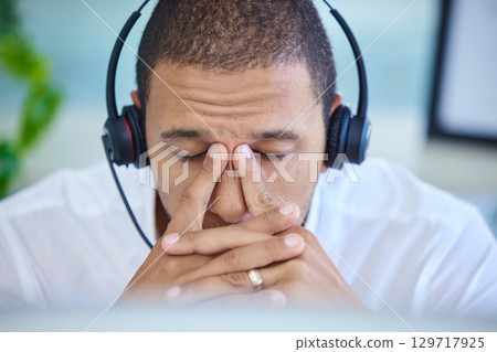 Man stress, call center consultant in office and working at customer support, hotline or contact us. Customer service employee, anxiety burnout with mental health or work depression in crm workplace Man stress, call center consultant in office and working at customer support, hotline or contact us. Customer service employee, anxiety burnout with mental health or work depression in crm workplace 129717925