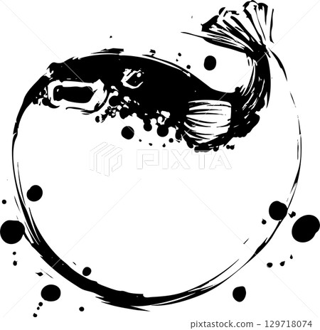 河豚水墨畫插圖 河豚水墨畫插圖 129718074