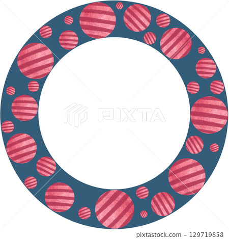 Red striped balls on a dark blue background. Watercolor circular frame isolated on white. Playful, clean layout perfect for cards, invitations, pet-themed designs, creative compositions, copy space Red striped balls on a dark blue background. Watercolor circular frame isolated on white. Playful, clean layout perfect for cards, invitations, pet-themed designs, creative compositions, copy space 129719858