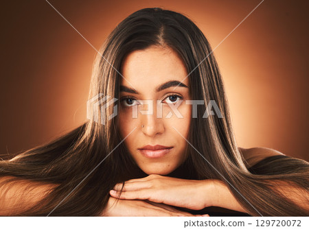Hair, face and woman in hair care and beauty portrait with keratin treatment, shine and glow with healthy skin and skincare mockup. Hairstyle, facial and cosmetics with natural makeup and wellness. Hair, face and woman in hair care and beauty portrait with keratin treatment, shine and glow with healthy skin and skincare mockup. Hairstyle, facial and cosmetics with natural makeup and wellness. 129720072