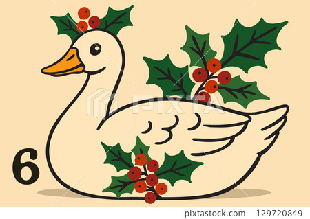 Six geese a-laying. The twelve days of Christmas. English Christmas carol. Sixth day 129720849