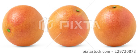 Fresh ripe grapefruits isolated set. Pink grapefruit with clipping path. 129720878