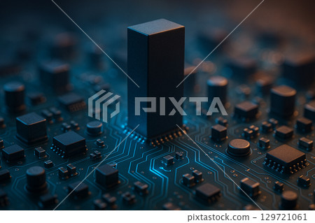 A glowing futuristic circuit grid resembling a digital city with luminous pathways and structures A glowing futuristic circuit grid resembling a digital city with luminous pathways and structures 129721061