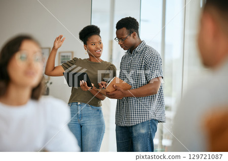 Planning, tablet and business black people creative startup, marketing agency or collaboration for office team productivity. African manager communication, management and ideas for digital project Planning, tablet and business black people creative startup, marketing agency or collaboration for office team productivity. African manager communication, management and ideas for digital project 129721087