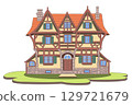 Traditional half-timbered house isolated on white background, Germany 129721679