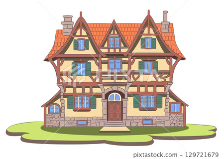 Traditional half-timbered house isolated on white background, Germany 129721679