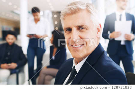 Senior business man, portrait and manager in a teamwork meeting happy about company growth. Business man, corporate leader and ceo smile from employee work strategy, success and office collaboration Senior business man, portrait and manager in a teamwork meeting happy about company growth. Business man, corporate leader and ceo smile from employee work strategy, success and office collaboration 129721923