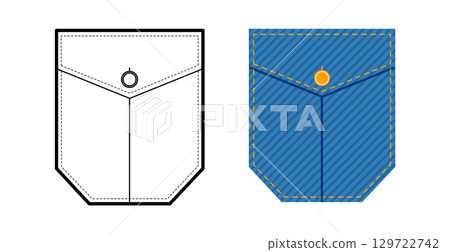 Angled Jeans Top-stitched Patch Pocket technical fashion illustration. Flat apparel line template and color. Women Angled Jeans Top-stitched Patch Pocket technical fashion illustration. Flat apparel line template and color. Women 129722742