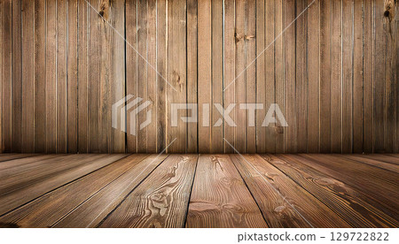 Wood-grain flooring and walls 129722822