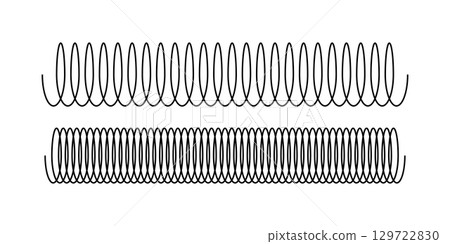 Black coil, shock absorber or extension spring shapes isolated on white background. Metal wire spirals. Parts of car suspension. Industrial equipment element. Vector graphic illustration 129722830