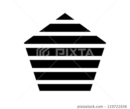 Black striped geometric pentagon shape isolated on white background. Streaked five sided polygon figure. Simple design element. Vector graphic illustration 129722836