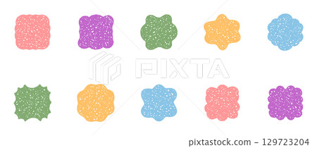 Groovy colorful crayon border set of abstract wavy frame shapes and bubble background in retro sketch chalk shading style. Y2k and playful look for modern composition. Groovy colorful crayon border set of abstract wavy frame shapes and bubble background in retro sketch chalk shading style. Y2k and playful look for modern composition. 129723204