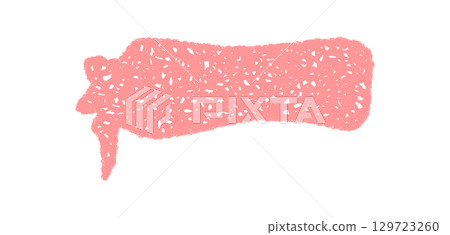 Wavy crayon scribble speech bubble appears in a soft rectangle patch. Organic label design with rough sketch style, playful tone, and textured border for versatile graphic use. 129723260