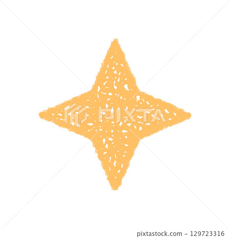 Magic crayon star with festive sparkle style. Star shape shines in golden glow as a symbol of firework holiday and celebration. Hand sketch design for bright winter party card. Magic crayon star with festive sparkle style. Star shape shines in golden glow as a symbol of firework holiday and celebration. Hand sketch design for bright winter party card. 129723316