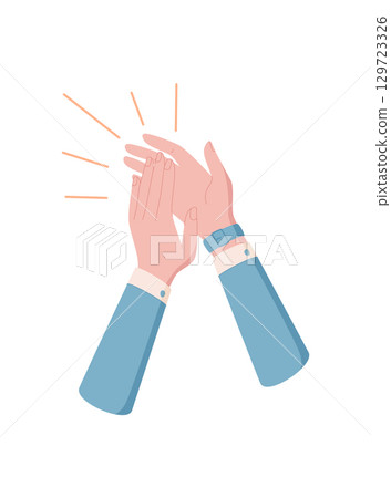 Flat cartoon graphic style hands clapping in applause. Cheerful gesture symbol of recognition and celebration. Symbolizes joy, success, and human connection with creative social value. Flat cartoon graphic style hands clapping in applause. Cheerful gesture symbol of recognition and celebration. Symbolizes joy, success, and human connection with creative social value. 129723326