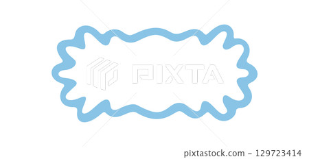 Groovy wavy rectangle cartoon border outline with light blue line style. Abstract doodle frame adds a playful retro shape to any background and graphic. Modern y2k inspiration for creative design. 129723414