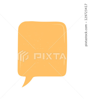 Hand drawn fluid sticker box in grunge style with soft rectangle shape and textured surface. Yellow speech sticker and message chat box create a modern patch for conversation creative social post 129723417