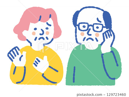 Elderly men and women with troubled faces_Color 129723460