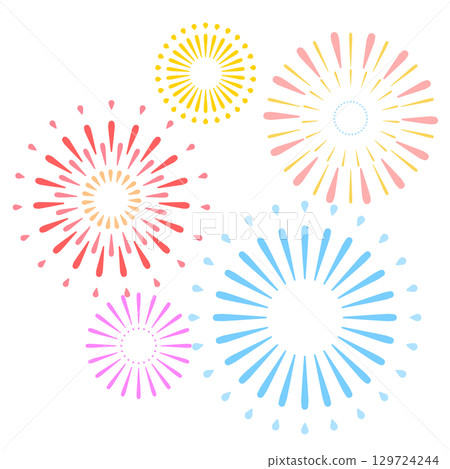 Illustration of fireworks in the night sky, color, no lines 129724244