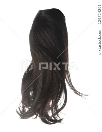 Long straight Wig hair style fly fall explosion. Black woman wig wave hair float in mid air. Straight black curl wig hair wind blow cloud throw. White background isolated high speed freeze motion Long straight Wig hair style fly fall explosion. Black woman wig wave hair float in mid air. Straight black curl wig hair wind blow cloud throw. White background isolated high speed freeze motion 129724291