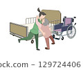 Color illustration of a caregiver helping an elderly person who is about to collapse 129724406