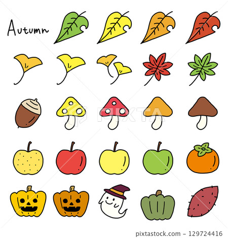Hand-drawn cute autumn material illustration set Hand-drawn cute autumn material illustration set 129724416