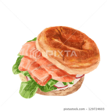 Watercolor bagel sandwich 129724603