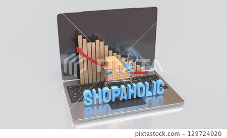 The Shopping Cart and Box on Laptop for shopaholic concept 3d Rendering. The Shopping Cart and Box on Laptop for shopaholic concept 3d Rendering. 129724920