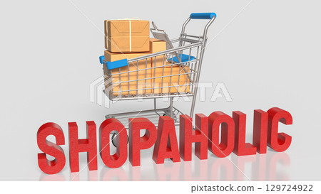 The Shopping Cart and Box for shopaholic concept 3d Rendering. The Shopping Cart and Box for shopaholic concept 3d Rendering. 129724922
