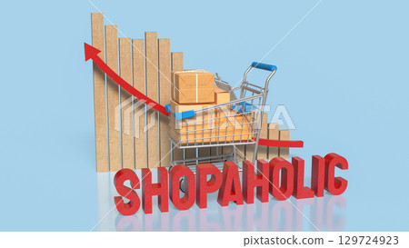 The Shopping Cart and Box for shopaholic concept 3d Rendering. 129724923