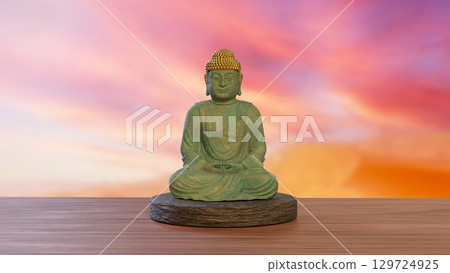 The Green stone Buddha culture for Religion concept 3d Rendering. 129724925