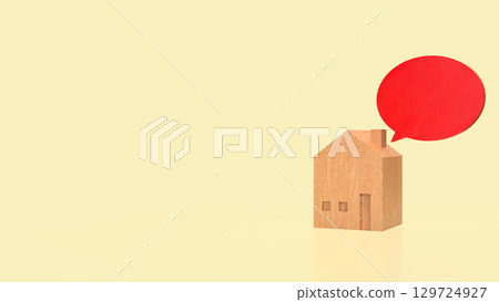 The wood house and red balloon text for property concept 3d Rendering. 129724927