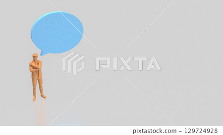 The Wood man and Blue balloon text for Business concept 3d Rendering. The Wood man and Blue balloon text for Business concept 3d Rendering. 129724928