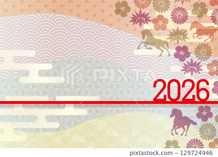 Horse New Year's card zodiac background Horse New Year's card zodiac background 129724946