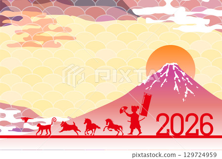 Horse New Year's card zodiac background 129724959