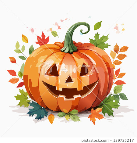 Halloween jack-o'-lantern watercolor style 129725217